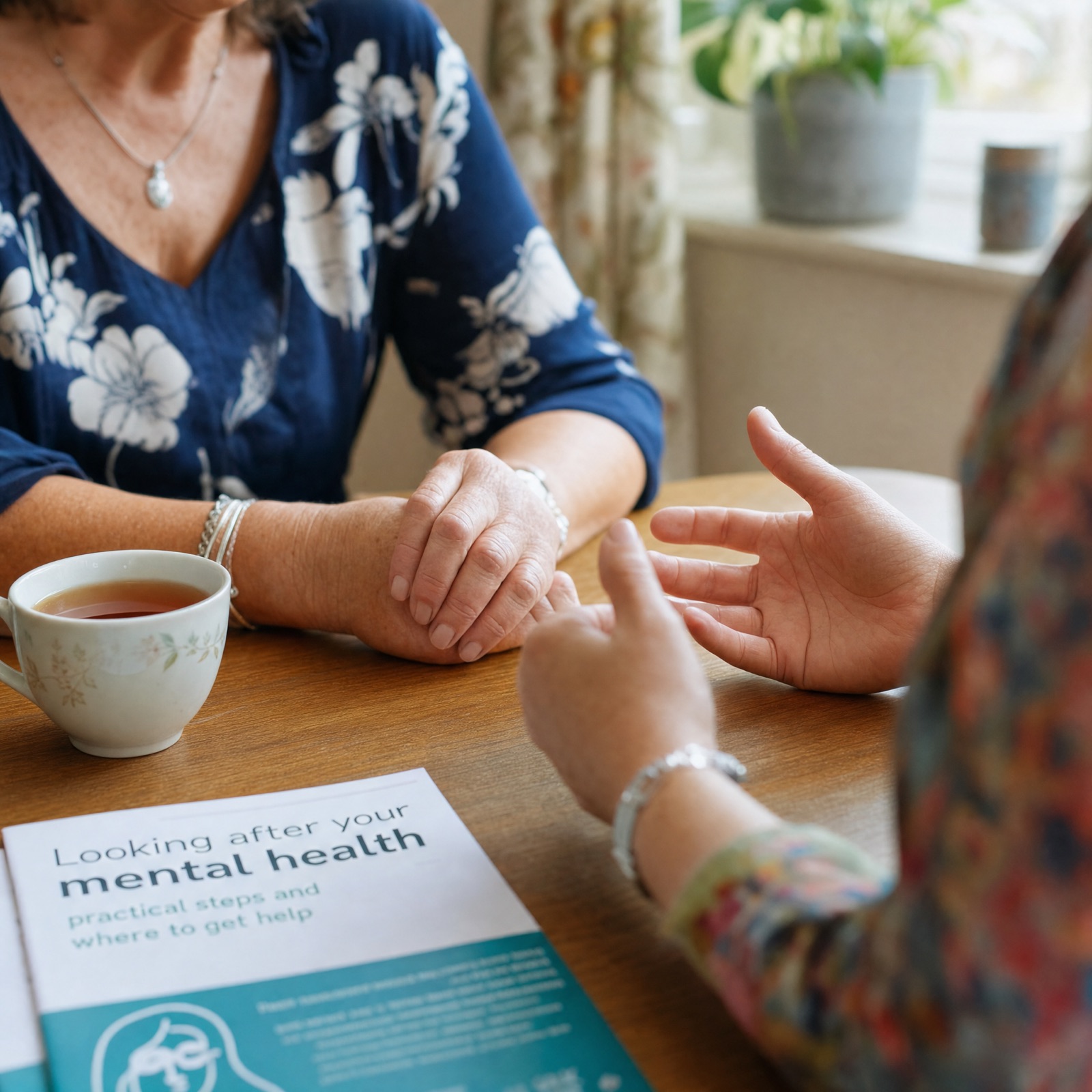 Older woman having her blood pressure checked at a community health table